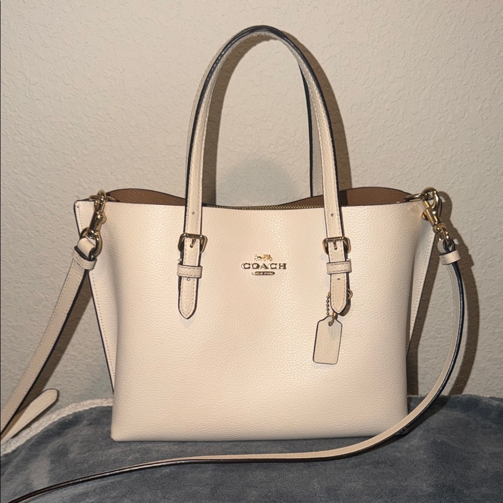 Coach Cream Pebbled Leather Tote with Gold Hardware
